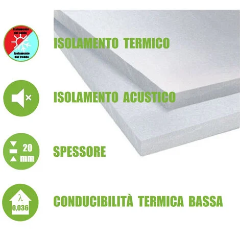 10 Pannelli in EPS 'Polistirene Espanso Sinterizzato' per Isolamento Termico/Acustico -100x50x2 cm
