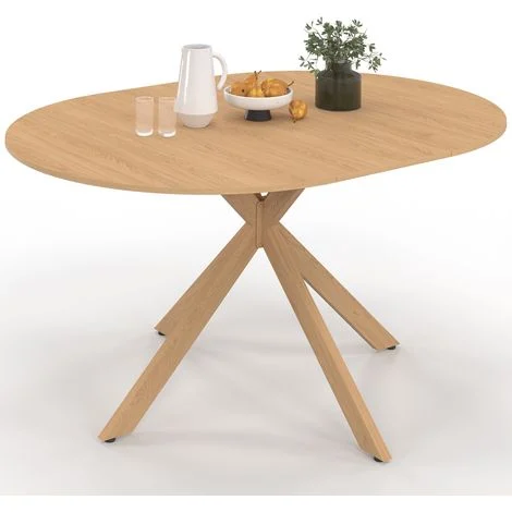 ALIX Tavolo da pranzo rotondo allungabile per 4-8 persone con gamba a ragno effetto faggio 110-150 cm