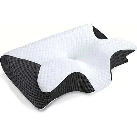 Cuscino cervicale ergonomico, cuscino ortopedico 2 in 1 in memory foam per il collo, adatto per dormire su un fianco o sulla schiena, 62x37x12 cm (nero)