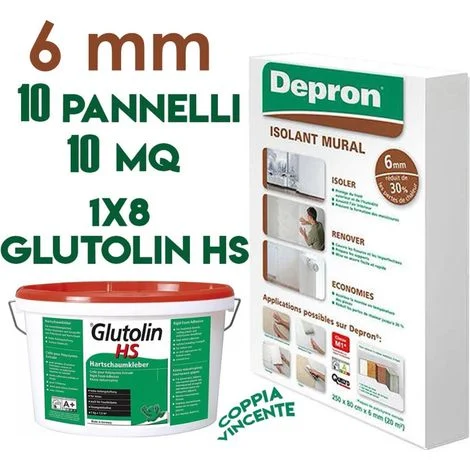 DEPRON PANNELLI ISOLANTI DA 6MM (125 X 80 ) CONFEZIONE DA 10MQ+ 1 X 8 GLUTOLIN HS COLLA PER POLISTIROLO