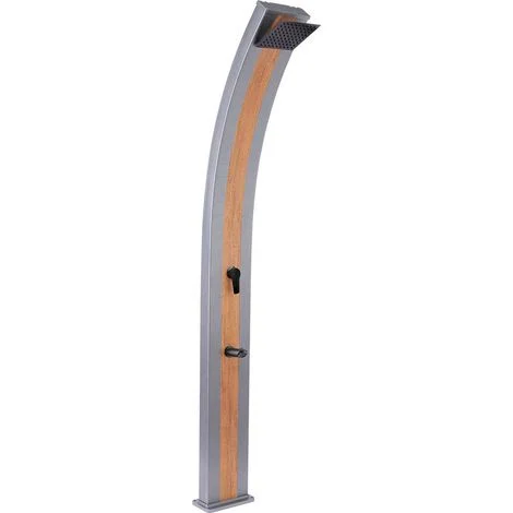 STARMATRIX Doccia solare da giardino-piscina in alluminio Grigio RAL7048 con fascia effetto legno serbatoio 40 L miscelatore soffione quadrato rubinetto lavapiedi H 224 cm SS0970