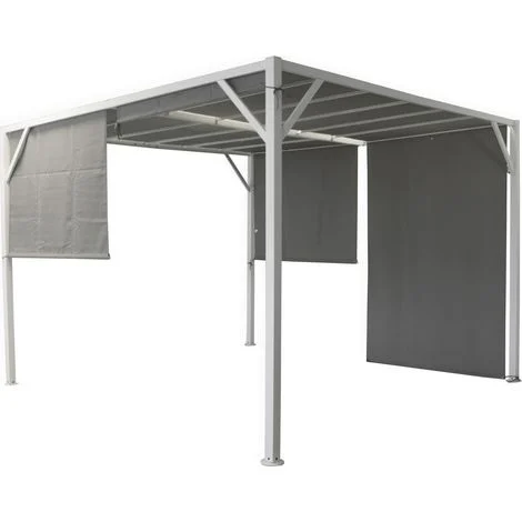 Gazebo pergola 3x3 m in metallo verniciato bianco con tende laterali beige - Tiglio