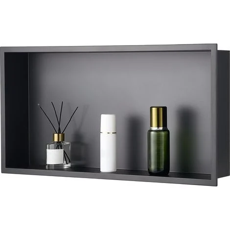 VEVOR Nicchia per Doccia, 33,0 x 63,5 x 10,2 cm, Nicchia Durevole in Acciaio Inossidabile da Incasso a Parete, Robusto Porta Sapone e Shampoo, Sigillato Impermeabile, Singolo Strato, Nero