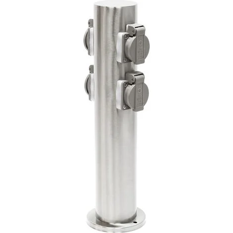 Wiltec Colonna multipresa da giardino, con 4 prese, acciaio IP44, Palo presa multipla esterno