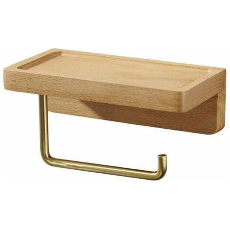 Portarotolo doppio in legno massello di faggio – Montaggio a parete autoadesivo o con viti – Angoli arrotondati – Portarotolo decorativo per il bagno