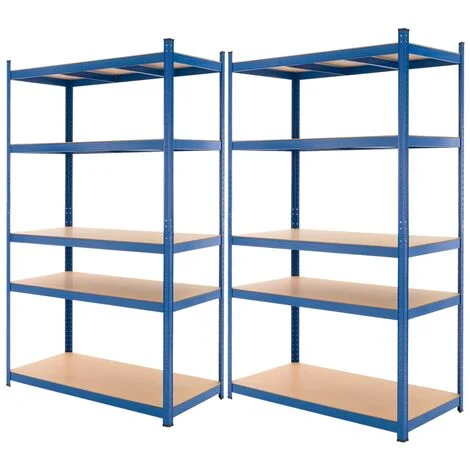ECD Germany Set di 2 Scaffali in Metallo Verniciato a Polvere con 5 Ripiani Senza Bullone Legno MDF 200x100x60 cm Caricabile Fino a 875 kg Scaffale per Garage Cornice Galvanizata Scaffalatura Officina