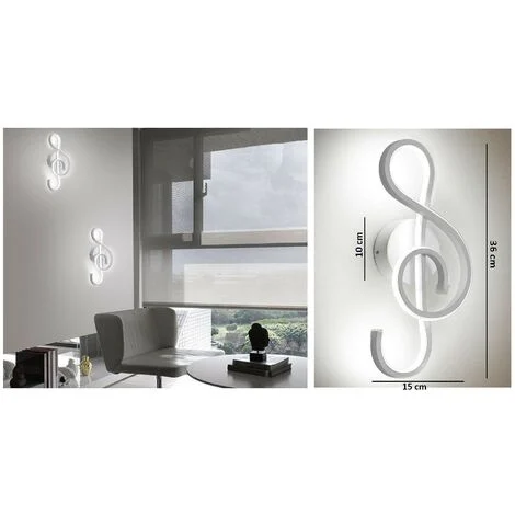 Applique led 14w chiave di violino lampada da parete nota musicale bianco stile moderno luce fredda naturale caldafredda bianca 6500k