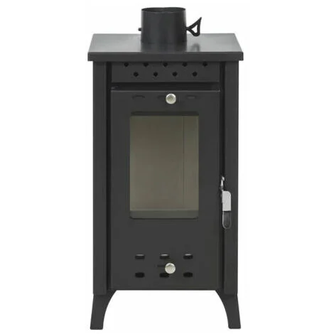 Stufa a legna in acciaio Mg100 Potenza 8,5 Kw porta con vetro L33xP38,5xH74 Nera
