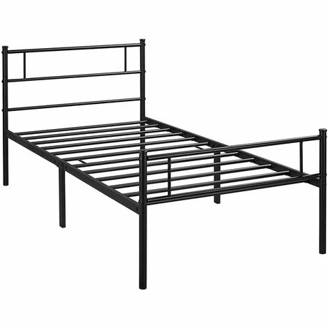 Yaheetech Struttura Letto in Ferro Battuto a Doghe in Metallo Nero 90 x 190 cm