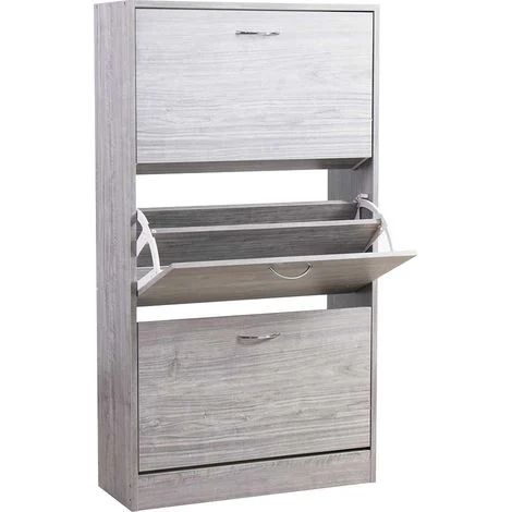 Scarpiera 3 Ante Ripiani Porta Scarpe Doppia Profondita Legno 63x24x115 Grigio