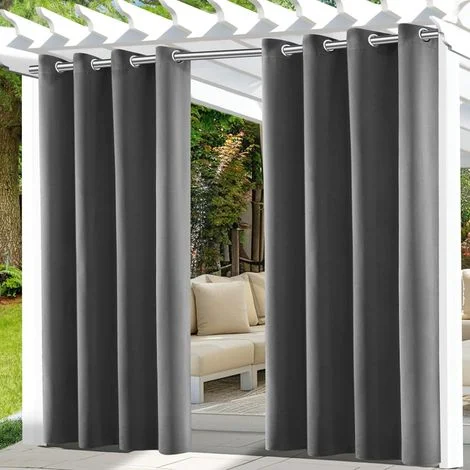Tende da esterno impermeabili, set di 2 tende per pergola con occhielli nella parte superiore, tenda oscurante per esterni, tenda da patio per interni ed esterni 137x213 cm, grigio