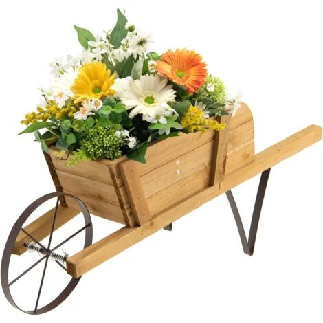 COSTWAY Fioriera in Legno per Interni ed Esterni, Fioriera a Forma di Carriola con 9 Accessori Magnetici, Ruota e 2 Maniglie, Cassetta per Fiori per Giardino, Patio e Salotto, 69,5 x 26 x 29,5 cm