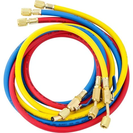 Tubo di ricarica R410A da 1,5 m, kit tubo per collettore AC, collettore 22985 Plus II con valvola a sfera compatta da 1/4 SAE, tubo flessibile per refrigerante a vuoto a 4 strati, pressione di eserciz
