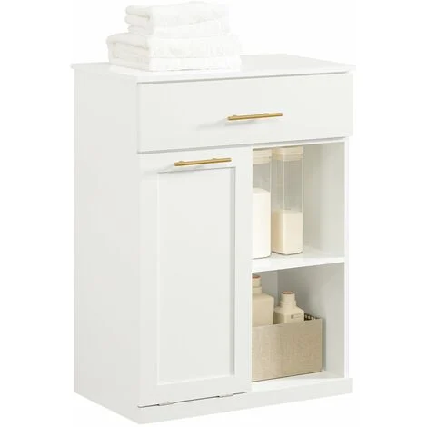 Armadio portabiancheria con sacca Portabiancheria pieghevole Mobile da bagno con 1 cassetto Bianco 66x37x95cm BZR66-W SoBuy