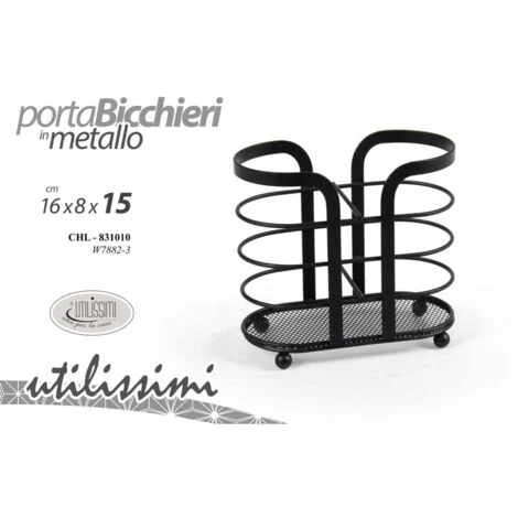 PORTA BICCHIERI DOPPIO IN METALLO NERO 16 X 8 X H15 CM