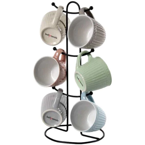 SET 6 TAZZINE DA CAFFÈ CON MANICO MULTICOLOR CON STAND