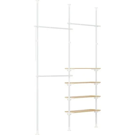 SoBuy KLS17-WN Appendiabiti Telescopico, Stand Robusto, Armadio Aperto Regolabile con Ripiani & Barre Appendiabiti, Bianco