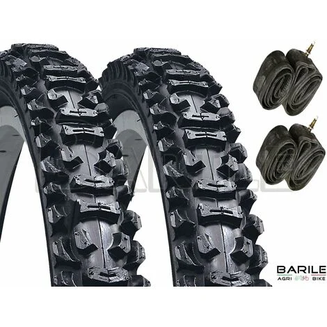2 COPERTONI 20 X 1.95 (50-406) + CAMERE PNEUMATICI IN GOMMA TASSELLATI NERI MTB BAMBINO MOUNTAIN BIKE