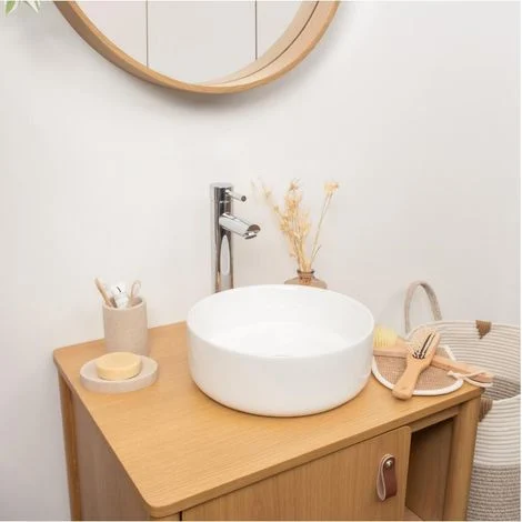 Lavabo da appoggio rotondo in ceramica bianca MII da 30 cm