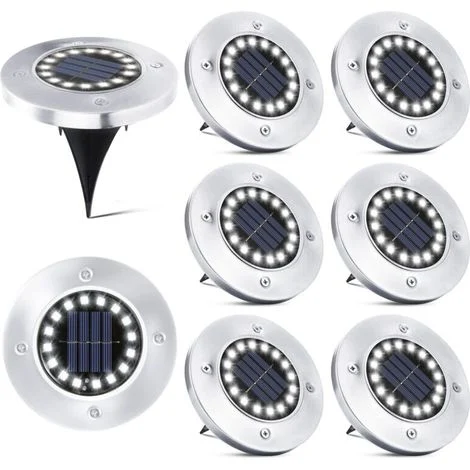 16 Luci solari a LED per esterni - 8 faretti solari impermeabili da giardino per vialetti, sentieri, patii, cortili, illuminazione sotterranea e illuminazione del prato NPTERBL