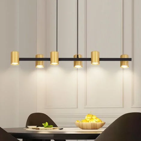 Lampadario a Sospensione Rail - 6 Faretti Dorati -oro nero GU10 GBLY lampada da sala da pranzo lungo metallo luce a sospensione industriale per soggiorno sala da pranzo-senza lampadine