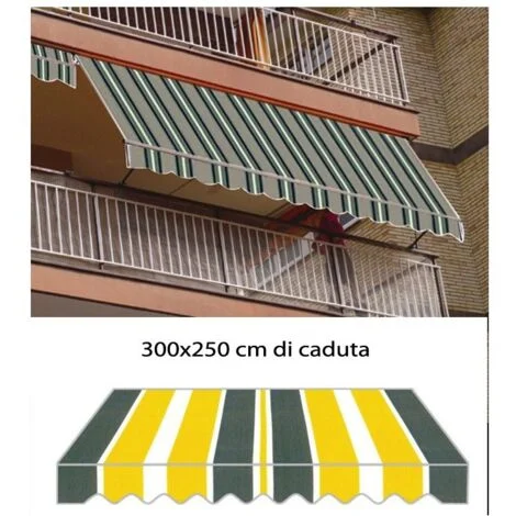 Tenda da Sole a Caduta 300x250 Gialla con Bracci Balcone Rullo Esterno Parasole