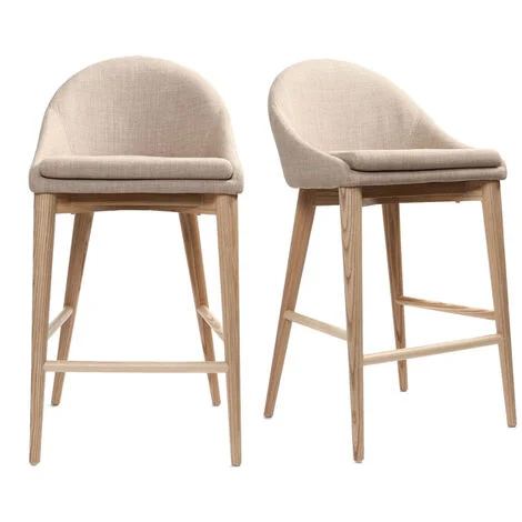 Sgabelli d bar scandinavi in tessuto beige e massello di frassino H66 cm (set di 2) DALIA