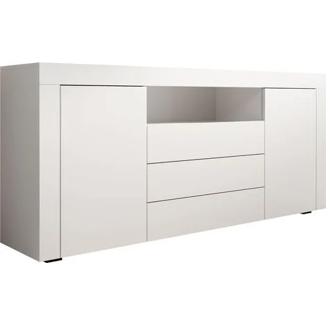 Credenza 2 ante 3 CassettiMadia ModernaMobilettoSala da PranzaBuffetCucina160x72x35cmModello YanisBianco Finitura Opaca