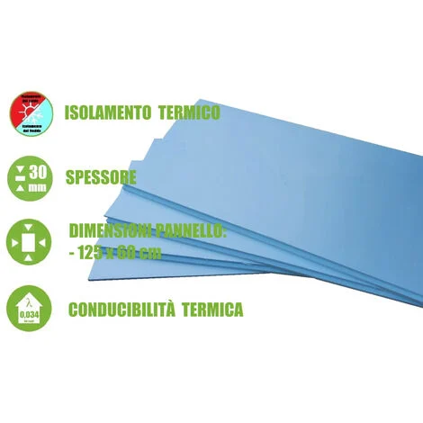 Pannello in XPS 'Polistirene Estruso Sinterizzato' per Isolamento Termico -125x60x3 cm (Pacco da 5)