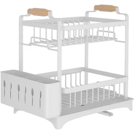 Scolapiatti Con Vassoio Risparmia Spazio，2 Livelli Scolapiatti, con Porta-Posate, Sgocciolatoio 362637,5 cm bianco