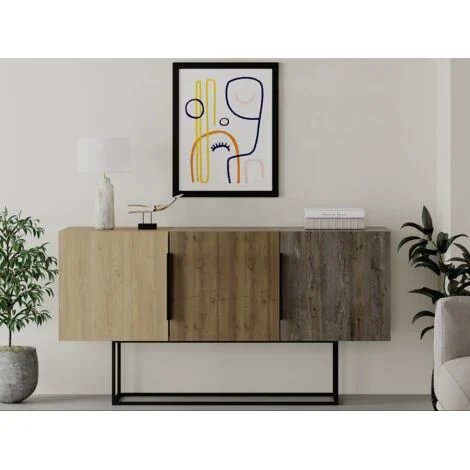 Madia 150x79,5 H cm rovere chiaro, rovere scuro, caffè scuro con tre ante - Trivento