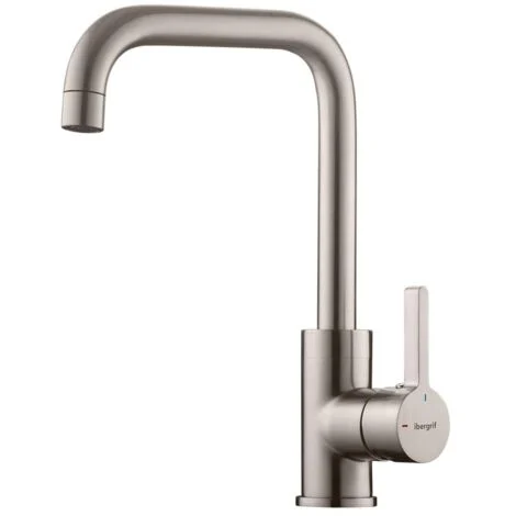 Ibergrif, Rubinetto da Cucina con Bocca Girevole a 360°, Miscelatore Monocomando per Lavello, Nichel Spazzolato