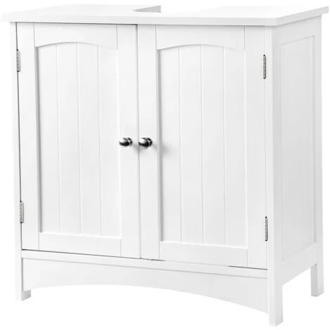 VASAGLE Mobiletto Sottolavandino Armadietto Sottolavabo Scaffale per Il Bagno con 2 Ante 2 Scompartimenti Ripiani Regolabili a Prova di umidità 60 x 30 x 60 cm Bianco BBC01WT