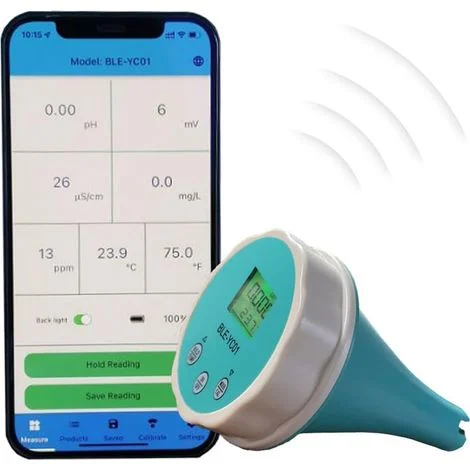 Monitor per piscina Bluetooth 6 in 1, tester digitale intelligente per la qualità dell'acqua, temperatura, cloro, pH, EC, TDS, ORP, per piscina, acquario e laboratorio