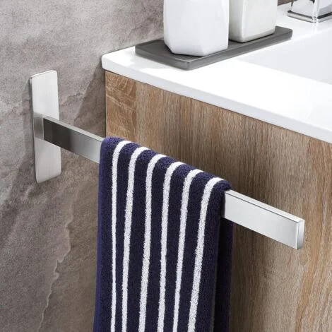 MINKUROW Portasciugamani Autoadesivo Porta Asciugamani Da Bagno In Acciaio Inossidabile 38 Cm Montaggio A Parete Autoadesivo A Forma Quadrata Nessuna Perforazione Argento Spazzolato 38,5 Cm