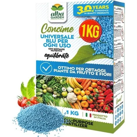 Concime Naturale Biologico, Universale Blu Granulare per Ortaggi Piante da Frutto Fiori Fertilizzante x 1 kg