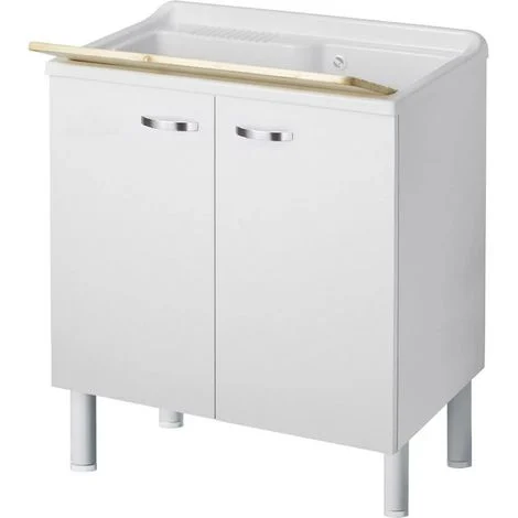 Lavatoio serie Arcobaleno con vasca 80x50 cm a un'anta bianco maniglie cromate