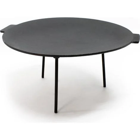 Wiltec Piastra per barbecue fuoco in ghisa, liscia, rotonda Ø44cm altezza 23 cm con 3 piedi