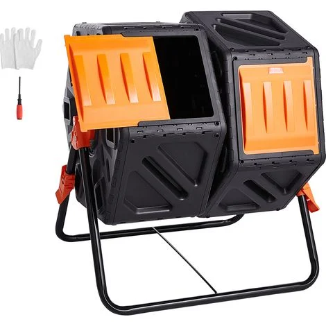 VEVOR Compostiera da Giardino Rotante 140L Doppia Camera, Compostiera Girevole a 360° in PP Senza BPA Portata max. 40 kg per Compostaggio Rifiuti Organici di Cucina per Giardinaggio Cortile Esterno