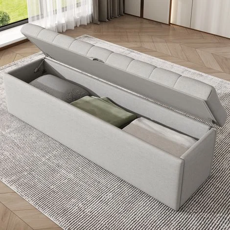 Panca contenitore 141x41,5x47cm Ampia capacità di contenimento, rivestita in lino grigio chiaro