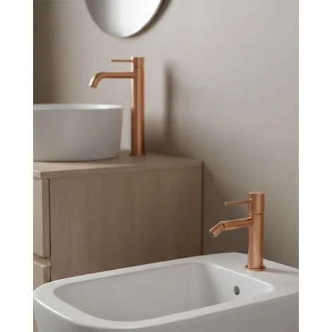 Coppia rubinetti lavabo alto e bidet senza scarico oro rosa spazzolato Memo