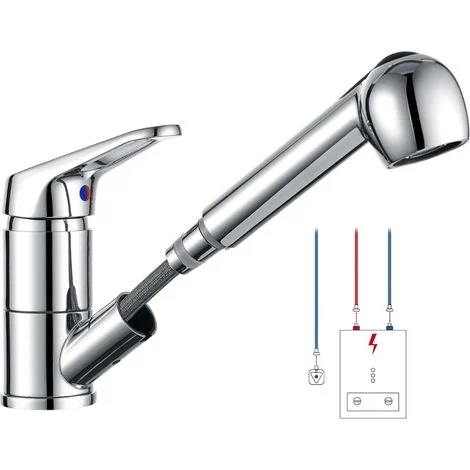 Schläfer - Miscelatore Lavello Cucina con Doccia Estraibile Bassa Pressione 5008014 per Boiler, Rubinetto in Ottone Serie Como Bocca Bassa Girevole 360° Professionale Cromo, adatto a Camper e Roulotte