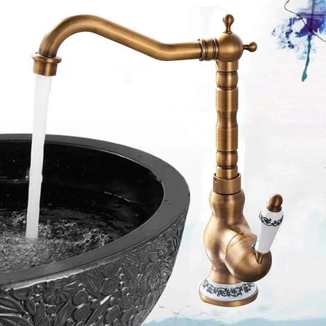 Rubinetto Cucina in Ottone del Lavabo, Miscelatore Tradizionale con Monocomando Leva in Ceramica con Acqua Calda Fredda, Alto