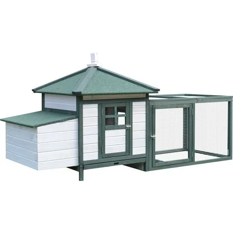 Pollaio da Giardino Prefabbricato in Legno 196x76x97cm, Bianco e Verde