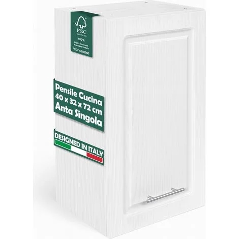 Pensile da Cucina Armadio Sospeso da Parete Design Boiserie Bianco Frassinato