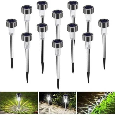 [MAI USATO]Luci solari da giardino per esterni, 12 LED, lampada da terra da giardino, impermeabile IP65, decorazione, illuminazione solare per esterni, per sentieri, prato, terrazza, ricaricabile auto