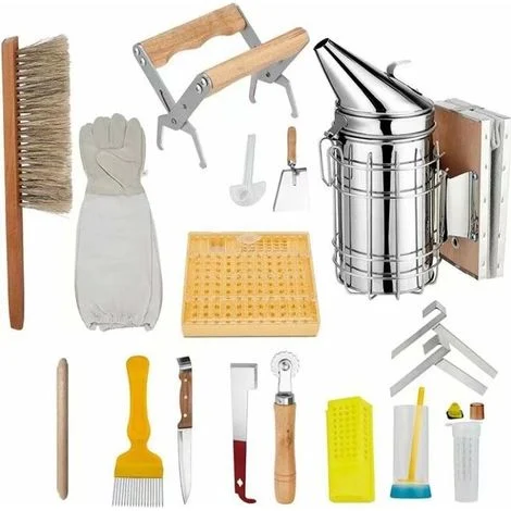 Set di strumenti per apicoltura, kit di avviamento per apicoltore deluxe da 15 pezzi, tuta da apicoltore, attrezzatura per apicoltura adatta ad apicoltori professionisti e principianti