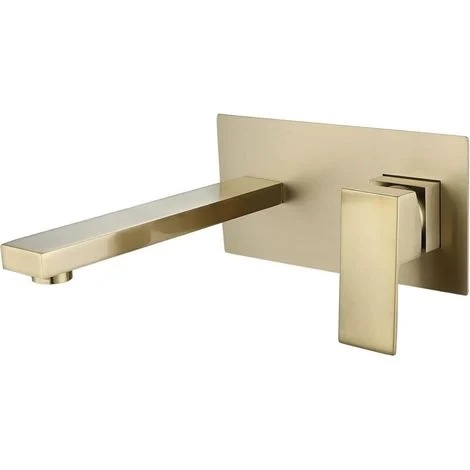 Rubinetto da parete monocomando per lavandino o vasca, miscelatore a cascata largo con becco dorato – finitura elegante oro, installazione facile