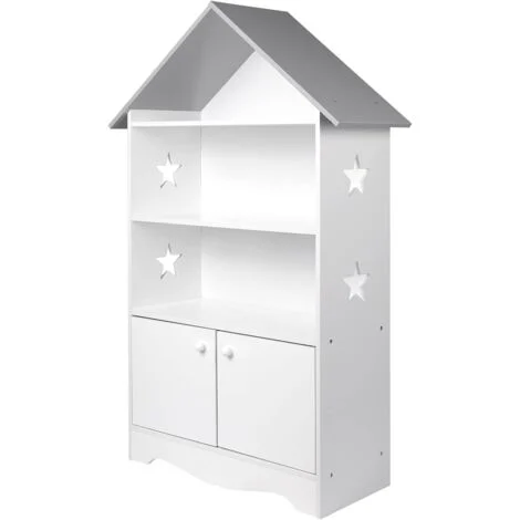 WOLTU Libreria in Legno per Bambini Scaffale a Forma di Casa Porta Giochi Bianco
