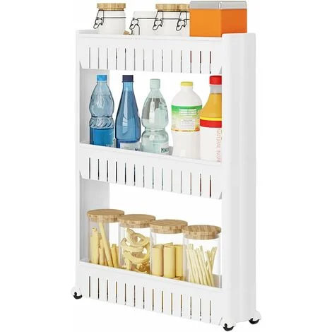 WOLTU Carrellino per Cucina Bagno Salvaspazio scaffale a 3 Ripiani con 4 Rotelle